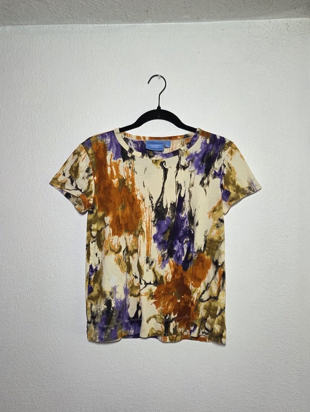 Abstract Print Short Sleeve Top in Cream, Orange & Purple